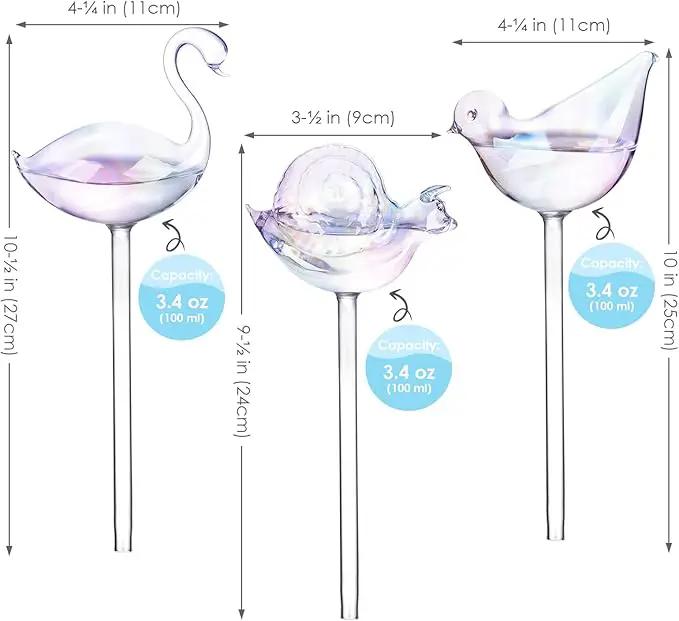 NiHome Glass Plant Self Watering Bulbs 3-Pack Iridescent Pearl Home Potted Planter Watering Bulbs Insert Decorative Devices Vacation Automatic Watering Spikes Indoor and Outdoor (Swan, Snail & Bird) by GreenHaven Gardens