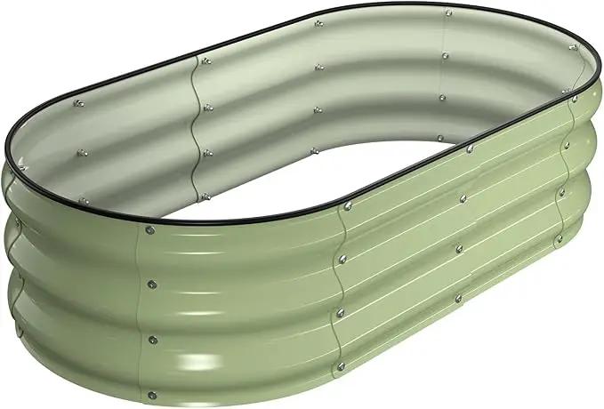 Raised Garden Bed Kit, 4x2x1 ft Galvanized Planter Box Outdoor with Safety Edging, Large Metal Raised Beds for Gardening Vegetables Flower Herb (Avocado Green) by GreenHaven Gardens
