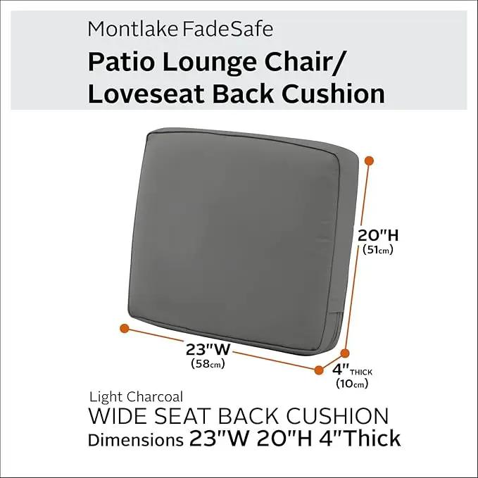 Classic Accessories Montlake Water-Resistant 23 x 20 x 4 Inch Patio Lounge Back Cushion, Light Charcoal Grey, Outdoor Loveseat Cushions by GreenHaven Gardens