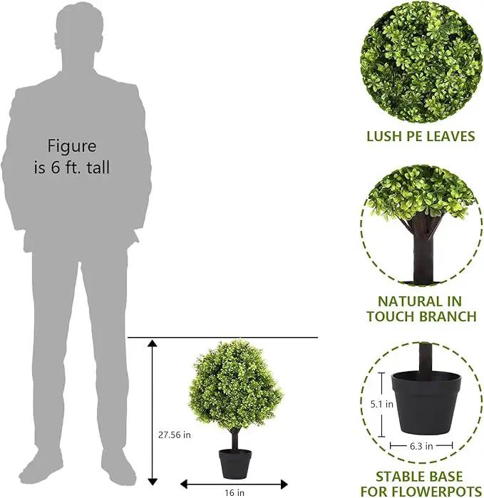 27“ Realistic Artificial Boxwood Topiary Trees Set of 2, Faux Boxwood Plants Outdoor UV-Resistant, No Maintenance Curb Appeal Fake Evergreen Bushes & Shrubs for Front Porch Outside Planter Decor by GreenHaven Gardens