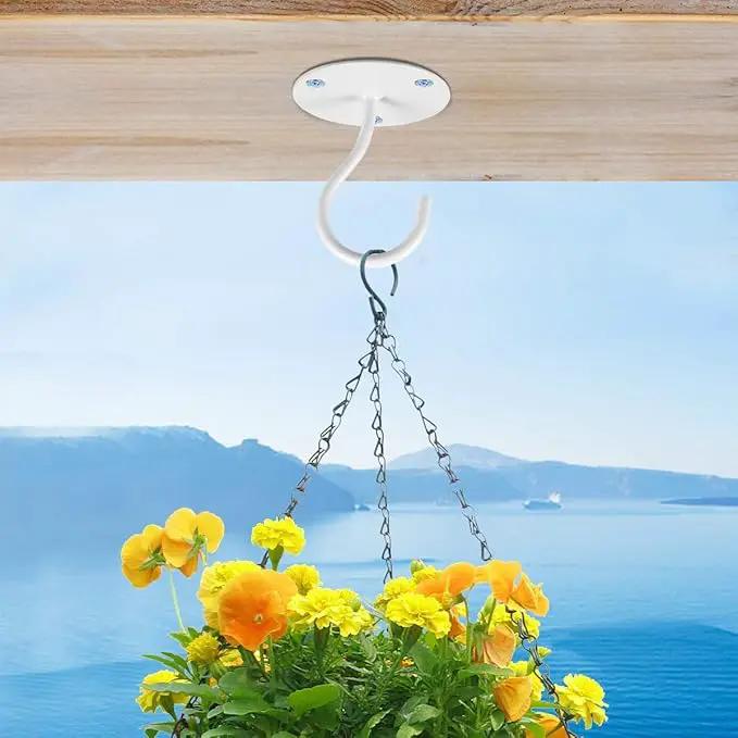 Ceiling Hooks for Hanging Plants - Metal Plant Bracket Iron Wall Mount Lanterns Hangers for Hanging Bird Feeders, Lanterns, Wind Chimes, Planters, Outdoor Decoration Hooks (White 4pcs) by GreenHaven Gardens
