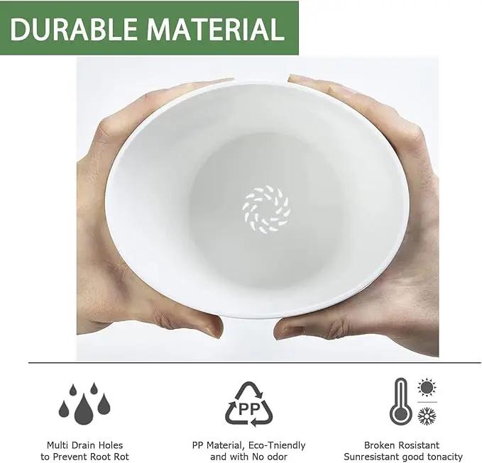 7 Inch Plant Pots Bulk, 6 Pack Plastic Planters with Drainage Holes and Saucers for Indoor Outdoor House Plants and Flowers, White Speckles by GreenHaven Gardens