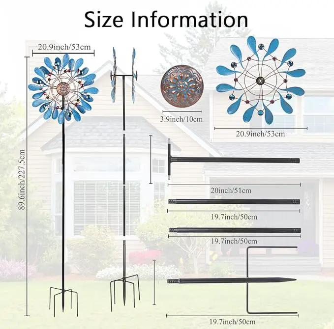 Stargarden Wind Spinners Outdoor, Large Kinetic Wind Spinner, Waterproof Blue Pinwheels with 4 Sturdy Stake, Metal Windmill for Yard, Porch Decor (21 * 90 Inches) by GreenHaven Gardens