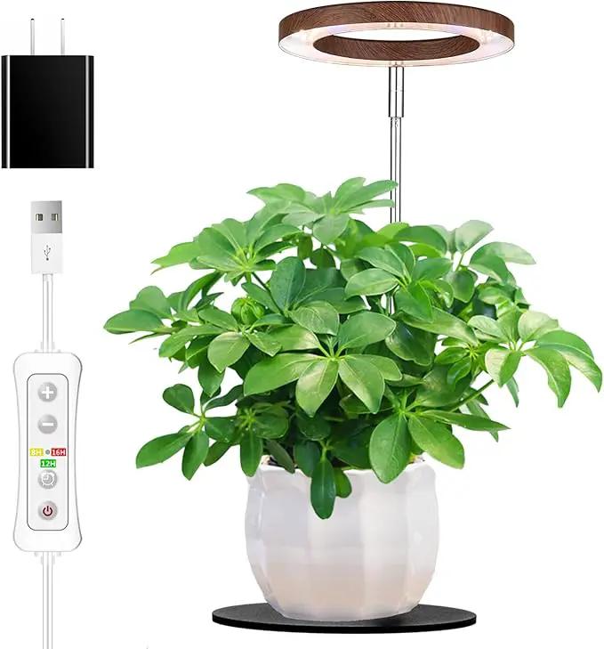 yadoker 72 LEDs Plant Grow Light for Indoor Plant,Aluminum Walnut Wood Grain Desk LED Grow Light, Height Adjustable,6.3" Aluminum Housing,Automatic Timer with 8/12/16 Hours,10-Level Brightnes by GreenHaven Gardens