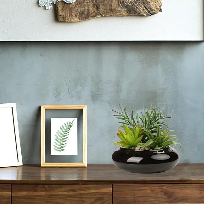 Hollyone Large Artificial Succulents Plants Faux Succulents in Pots Fake Succulent Potted Plants with Black Ceramic Pot for Home Decor Office Desk Bathroom Living Room Indoor & Outdoor Decorations by GreenHaven Gardens