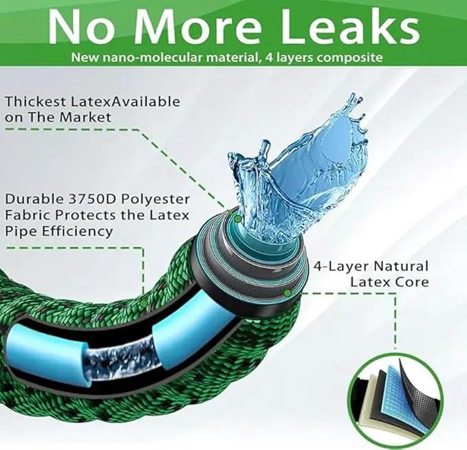 J&B XpandaHose 100ft Expandable Garden Hose with Holder - Heavy Duty Superior Strength 3750D - 4 -Layer Latex Core - Extra Strong Brass Connectors and 10 Spray Nozzle w/Storage Bag (Green 100) by GreenHaven Gardens