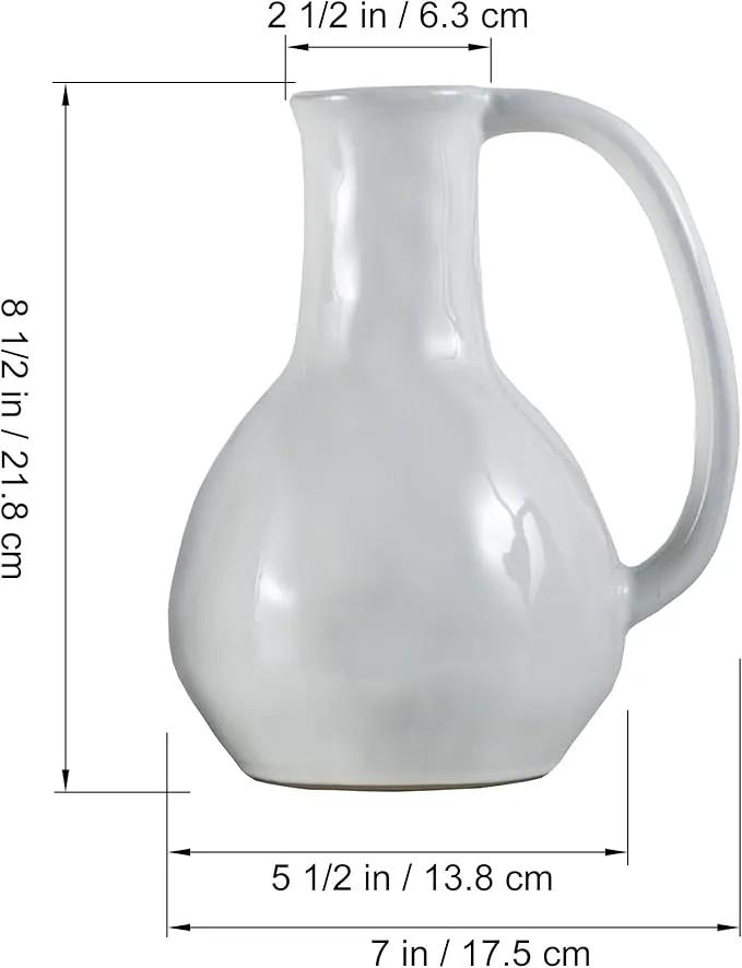 White Ceramic Vase with Big Handles, Modern Farmhouse Decor, Rustic Pottery for Flowers, Decorative Terracotta Centerpiece for Dining Table by GreenHaven Gardens