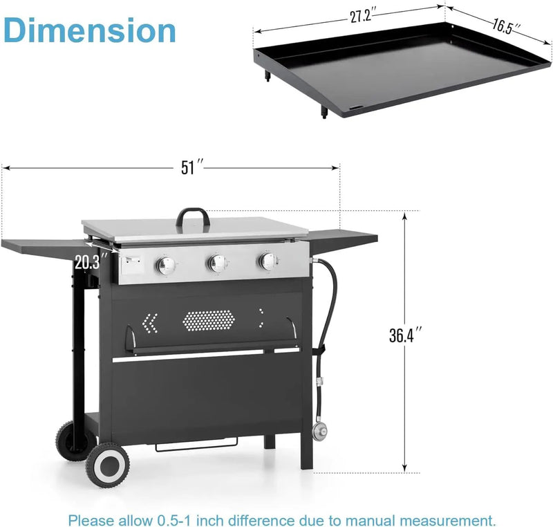 GREEN PARTY 3 Burner Propane Gas Griddle with Removable Standing Cart, Convertible to Tabletop Design, 27 inch Flat Top Grill for Outdoor Cooking Camping Tailgating Barbecue by GreenHaven Gardens