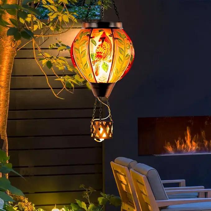 Starsoul Cardinal Hot Air Balloon Solar Flickering Flame with Candle Holder Outdoor Solar Lantern Hot Air Balloon Solar Light Waterproof Hanging Solar Balloon Lamp Garden Patio Yard Decor by GreenHaven Gardens