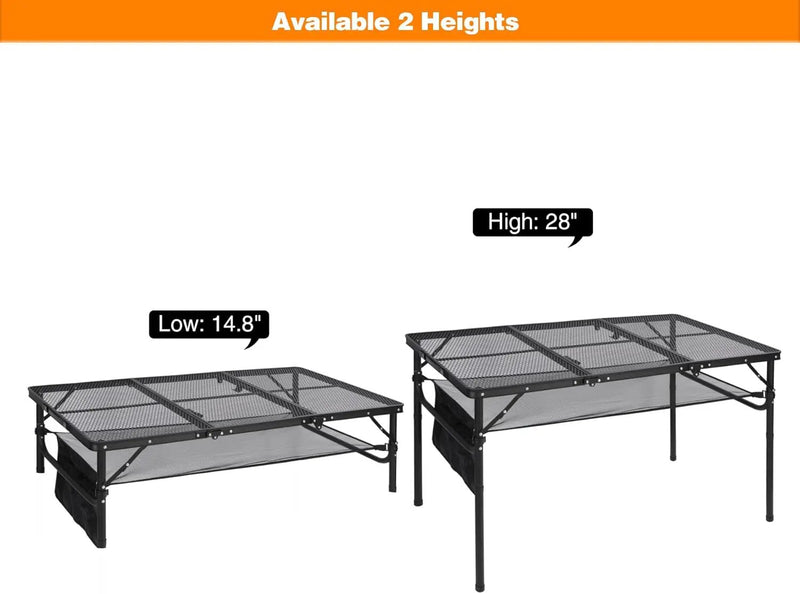 REDCAMP 48x24 Long Folding Grill Table for Outside, Lightweight Portable Double Layer Metal Aluminum Outdoor Grill Table with Adjustable Height Legs, Great for Camping Picnic Cooking BBQ, Black 4ft by GreenHaven Gardens