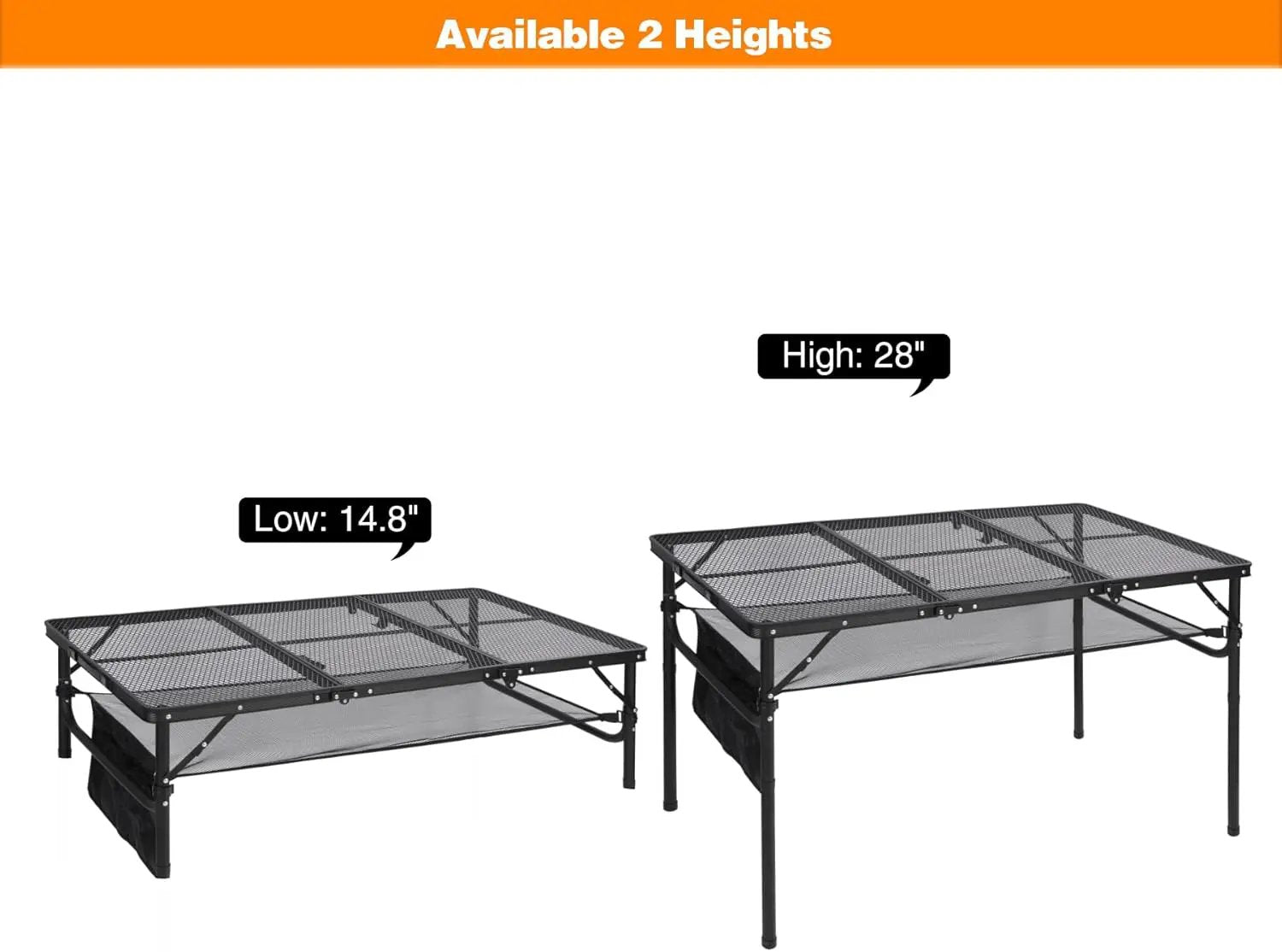 RedSwing Folding Grill Table, Lightweight Portable Grill Stand Table for Outdoor Camping Picnic BBQ, Adjustable Height, 48''x24''x16/28'', Black by GreenHaven Gardens