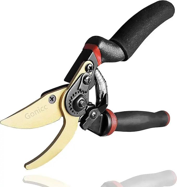 gonicc 8.5" Professional Rotating Bypass Titanium Coated Pruning Shears(GPPS-1014), Secateurs, Scissors, Pruners with Heavy Duty SK5 Blade. Soft Cushion Grip Handle for Everyone. by GreenHaven Gardens