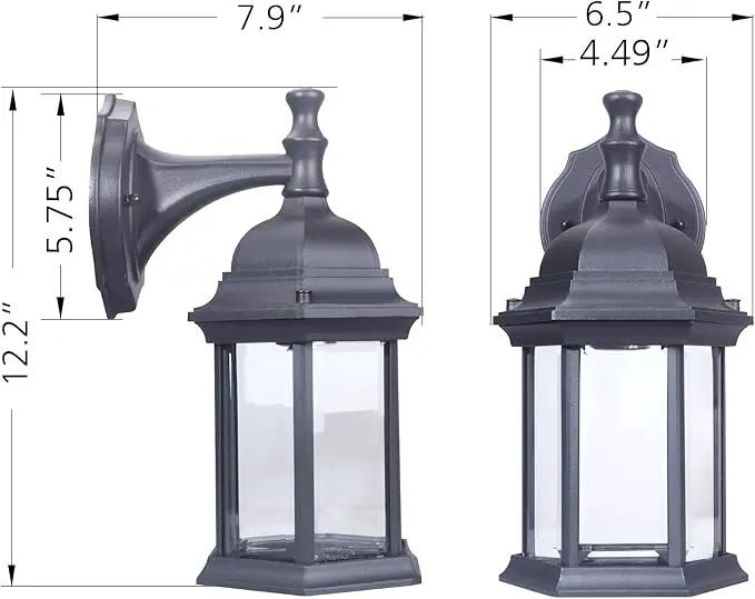 LIT-PaTH Outdoor Wall Lantern, Wall Sconce as Porch Lighting Fixture, E26 Medium Base Max 60W, Aluminum Housing Plus Glass, Matte Black Finish, 2-Pack by GreenHaven Gardens