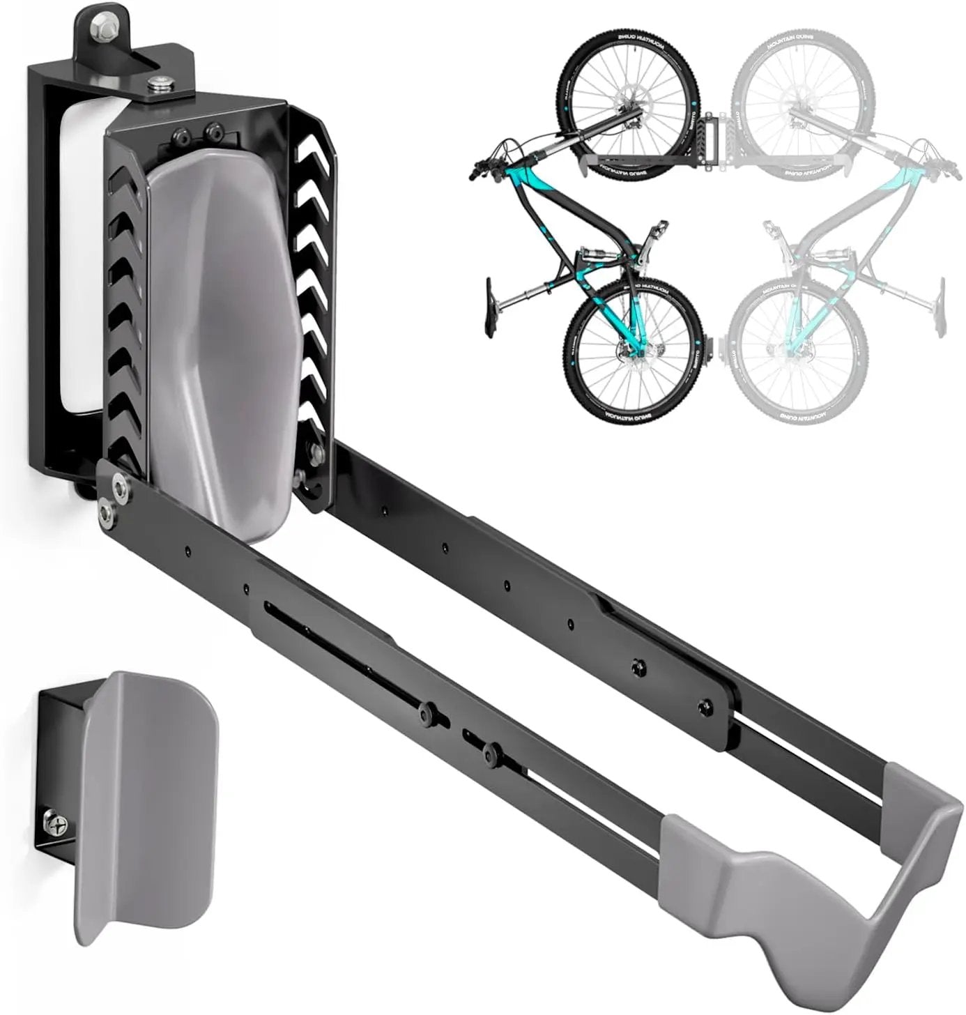 Swivel Bike Rack Wall Mount, Bike Hangers for Garage, Space-Saving Vertical Bike Holder, Holds up to 77 lbs, Bicycle Wall Hanger Storage, No Heavy Lifting Required Indoor Hanging Bike Rack-Gray by GreenHaven Gardens