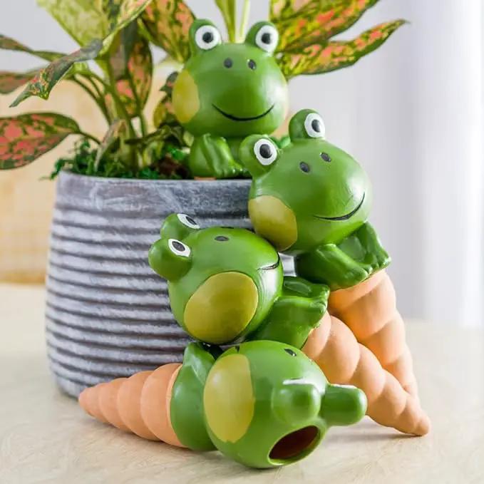 Kaxich Terracotta Plant Self Watering Spikes, 4 Pack Plant Watering Globes Frogs Styles Decorative Self Plant Watering Stakes Vacation Plant Watering Bulbs for Indoor Outdoor Plants by GreenHaven Gardens