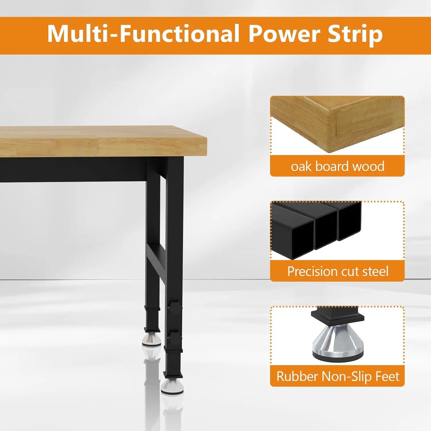 48" Work Bench, Adjustable Height Workbench with Rubber Pad, Heavy-Duty Solid Wood Work Table with Power Outlets, 2000 LBS Capacity Workstation for Garage, Workshop, Office, Home by GreenHaven Gardens