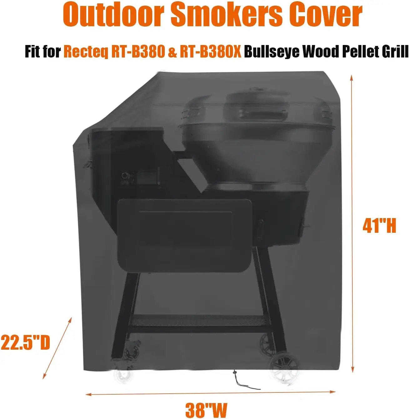 Grill Cover for Recteq RT-B380 & RT-B380X Bullseye Deluxe, Waterproof Outdoor Covers for Electric Pellet Smoker Grill, BBQ - 22.5" D x 38" W x 41" H by GreenHaven Gardens