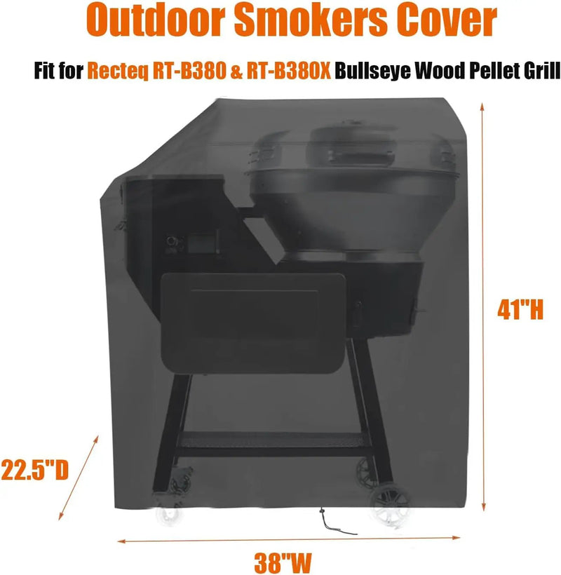 Grill Cover for Recteq RT-B380 & RT-B380X Bullseye Deluxe, Waterproof Outdoor Covers for Electric Pellet Smoker Grill, BBQ - 22.5" D x 38" W x 41" H by GreenHaven Gardens