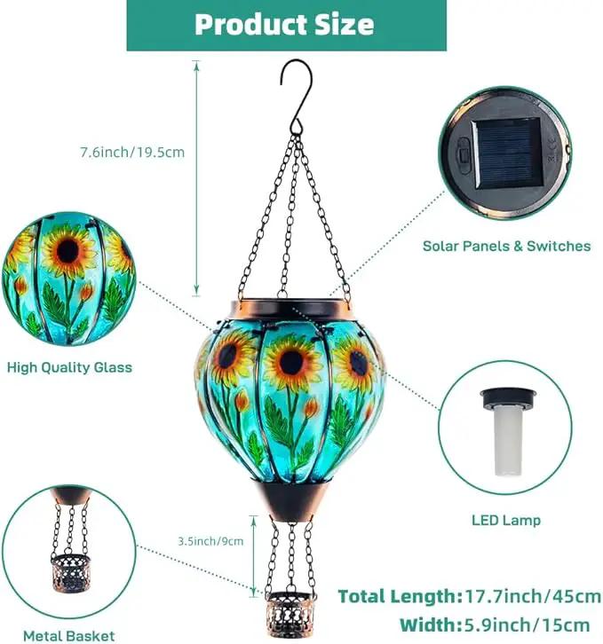 Starsoul 2 PC Sunflowers Hot Air Balloon Solar Lantern with Flame Glass Hanging Outdoor Hot Air Balloon Solar Light Waterproof Garden Patio Yard Party Decorations by GreenHaven Gardens