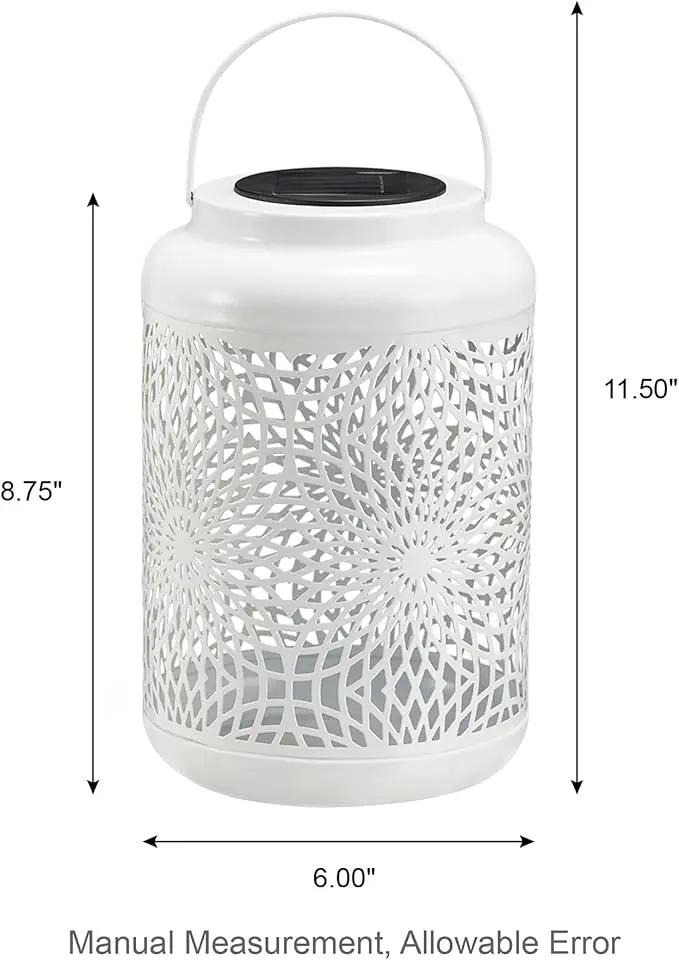 Glitzhome Solar Lantern White Metal Cutout Scrollwork Outdoor Hanging Solar Light with Handle for Garden Patio Yard Outdoor Decor by GreenHaven Gardens