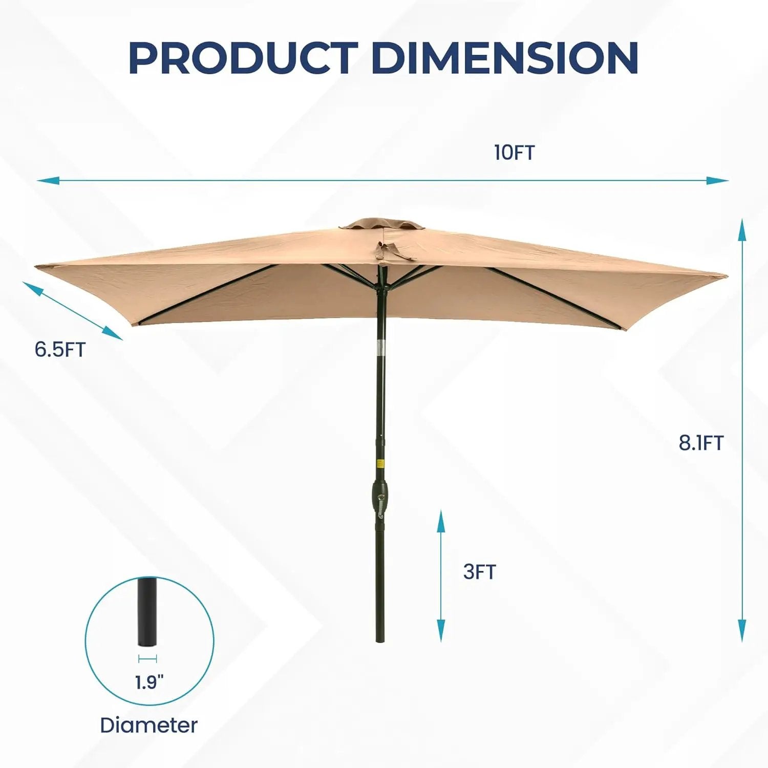 SUNVIVI OUTDOOR Patio Umbrella, 6.5' x 10' Rectangular Patio Umbrella, Metal Pole Square Outdoor Umbrella with Crank and Push Button Tilt, 6 Steel Ribs, Polyester Canopy by GreenHaven Gardens