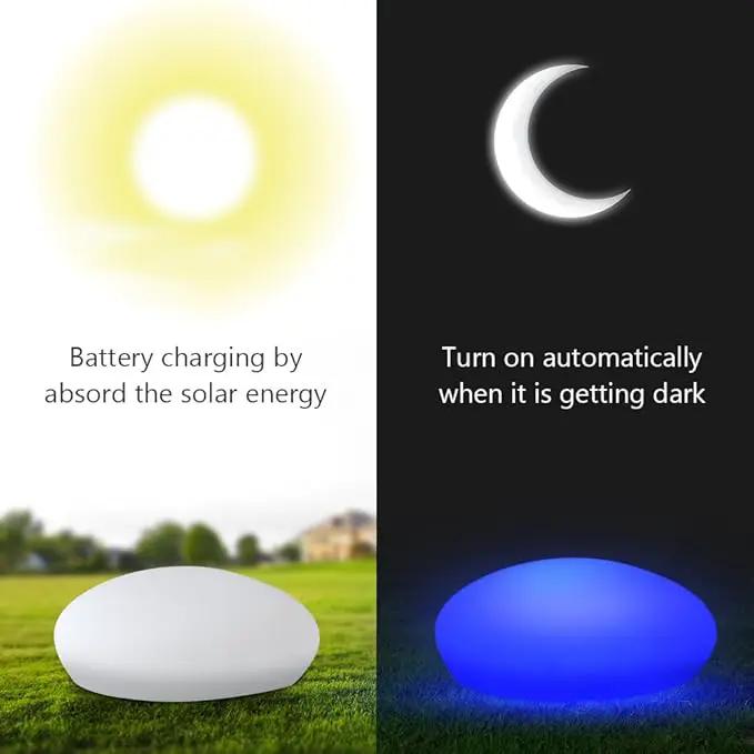 Solar Garden Lights Outdoor Glow Cobblestone Shape Lamp Garden Decor Light-White & RGB Light Waterproof Landscape Night Lights for Lawn/Patio/Path 1pc by GreenHaven Gardens