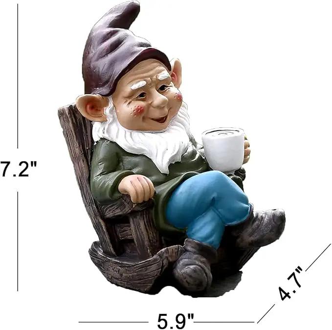 OwMell Drinking Coffee Garden Gnome Statue Decoration 7.3" Figurine Ornament for Indoor Outdoor Home Patio Yard Lawn by GreenHaven Gardens