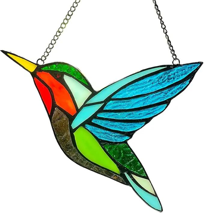 Hummingbird Stained Glass Window Hangings, Birds Stained Glass Decorations,Bird Suncatcher for Window Decor Hummingbird Gifts for Mom,Bird Lovers by GreenHaven Gardens