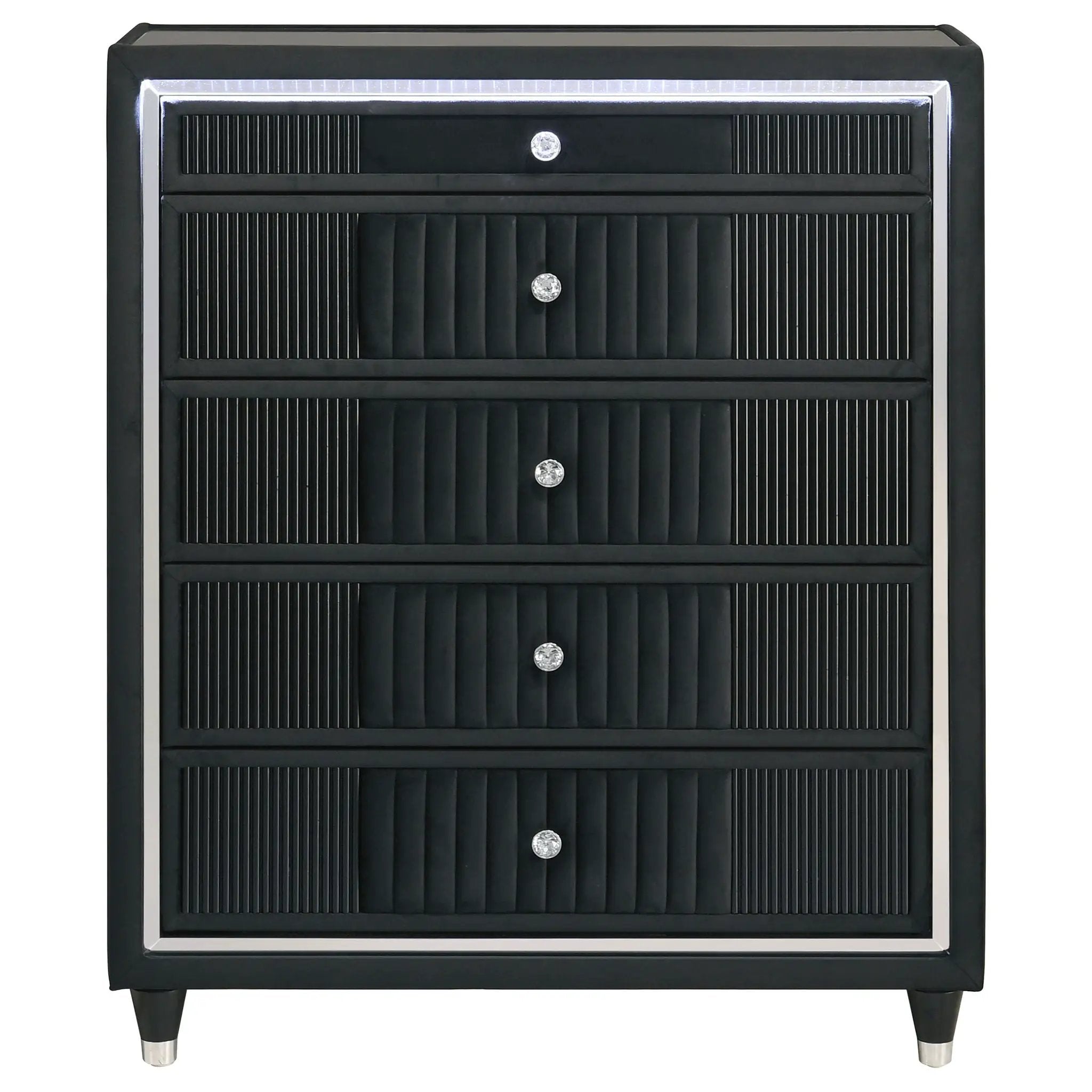 Ravenne 5-drawer Velvet Upholstered LED Chest of Drawers Black by Unique Piece Furniture