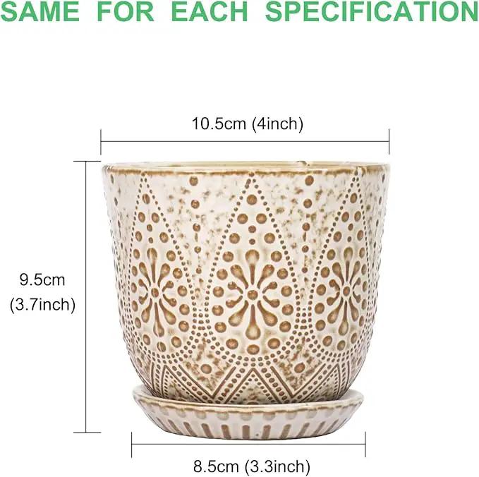 Gepege Succulent Pots, 4 Inch Small Indoor Ceramic Planter Pot with Drainage Holes and Saucers for Plants- Creamy White - Set of 4 by GreenHaven Gardens
