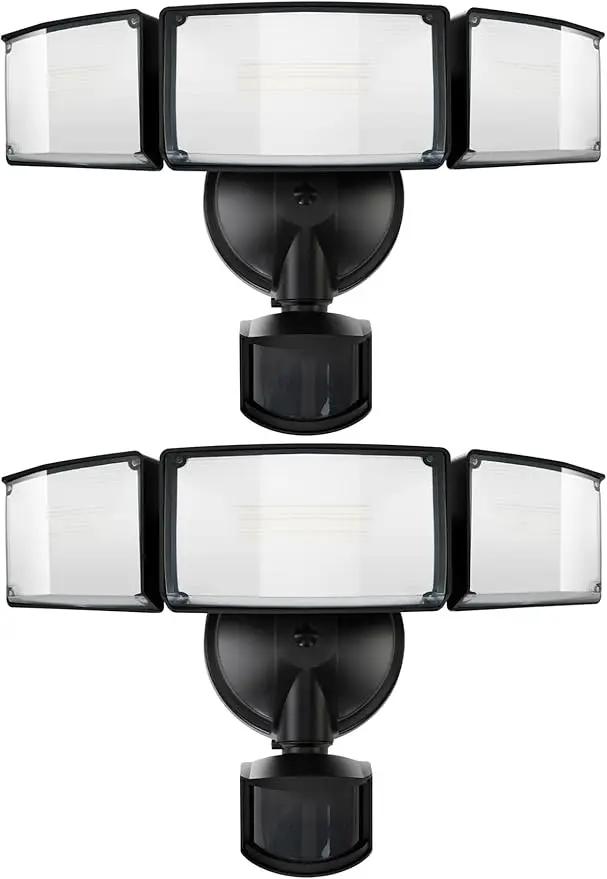 UME 2 Pack 5500LM LED Security Lights Motion Sensor Light Outdoor, 49W, 5000K Daylight, IP65 Waterproof, Dusk to Dawn, 3 Head Motion Detected Flood Light for Garage, Yard, Porch (Black) by GreenHaven Gardens