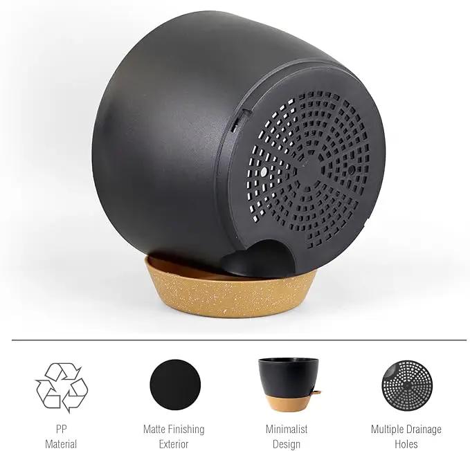 12 inch Large Self Watering Pots, Plant Pots with Mesh Drainage Holes for Indoor Outdoor Plants, Plastic Planters with Deep Reservoir for Garden House Flower Plants, Black with Brown by GreenHaven Gardens