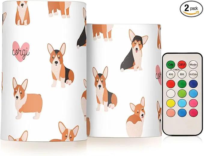 Vdsrup Flameless Candles Set of 2 Funny Welsh Corgi LED Candles with Timer Battery Operated Dog Candle Lights Flickering with Remote for Home Bedroom Decor by GreenHaven Gardens