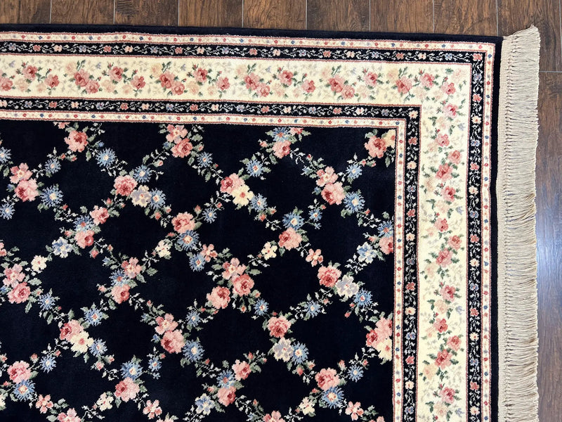 Karastan Rug 8' 8" x 12" Garden of Eden Collection Ebony Trellis #509/1270, Wool Pile Discontinued Vintage Karastan Carpet, Room Sized Rug by Jewel Rugs