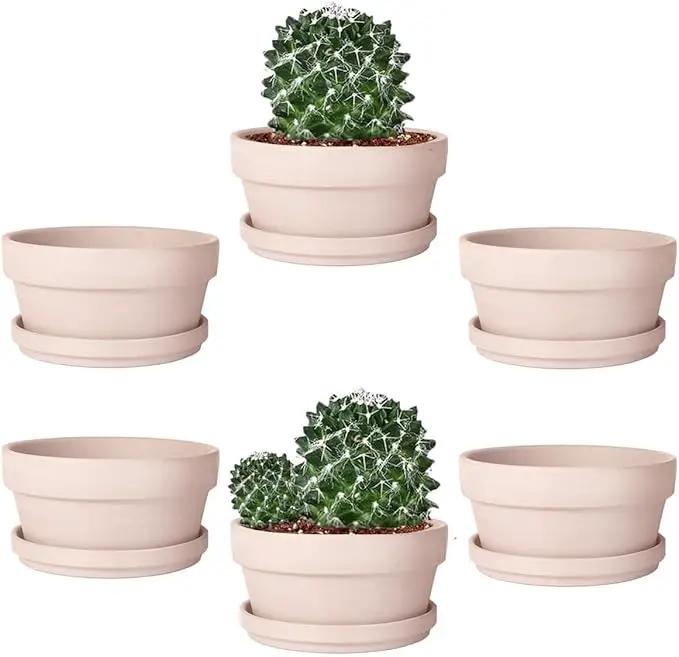 vensovo 5.7 Inch Pink Terracotta Shallow Succulent Pots - 6 Pack Terra Cotta Clay Pot with Saucer, Cacuts Indoor and Outdoor Planters with Drainage Hole by GreenHaven Gardens
