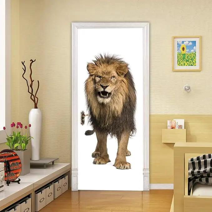 3D Peel and Stick Murals - Lion - Wallpaper Self-Adhesive Decals - Removable PVC Waterproof Door Poster for Bedroom Living Room Decoration - 37.4 x 84.6 inch by GreenHaven Gardens