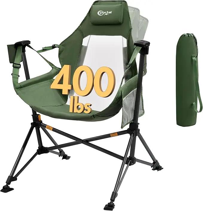 Portal Hammock Camping Chair, Portable Outdoor Swinging Chairs, Rocking Chair for Adults with Adjustable Back and Height for Lawn, Backyard, Patio, Supports 400 lbs, Breathable Mesh High Back, Green by GreenHaven Gardens