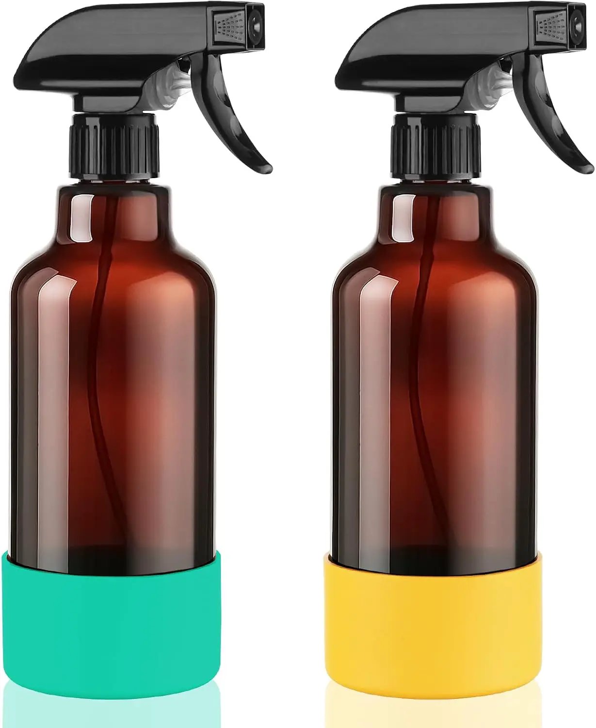 Glass Spray Bottles with Silicone Sleeve 16.9oz 2 Pack Empty Spray Bottle for Hair Mist/Stream Spraying for Cleaning Solutions, Plants, Essential Oils (Brown-green&yellow) by GreenHaven Gardens