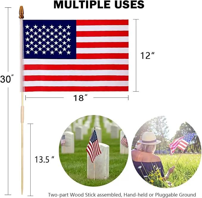 24 Pack 12x18 Inch American Flags For outside, US Flags with Kid-Safe Spear Top, Pluggable ground Multi-Purpose wood Flagpole , Patriotic Decorations, Memorial Day, 4th of July decorations,Independence Day Patriotic Holiday Yard Garden Flags by GreenHaven Gardens