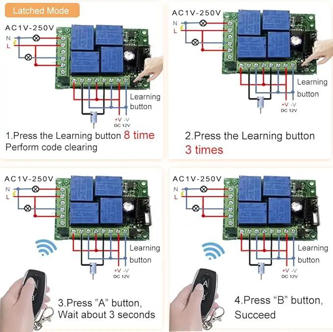QIACHIP Universal 12V 4CH Wireless Relay Remote Module Switch RF 433Mhz with Remote Control Key Fob 2 Transmitters 1 Receiver for Light Garage Door Electric Gate,Momentary Toggle Latched(KR1204) by GreenHaven Gardens