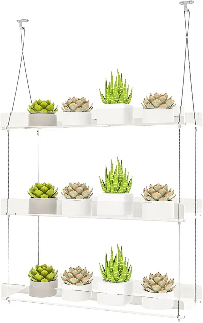 Hanging Clear Window Plant Shelves, Height Adjustable Acrylic Window Plant Hanger, 3-Tier Sturdy Window Sill Plant Shelf for Indoor Window Grow Herbs, Succulents, Flower by GreenHaven Gardens
