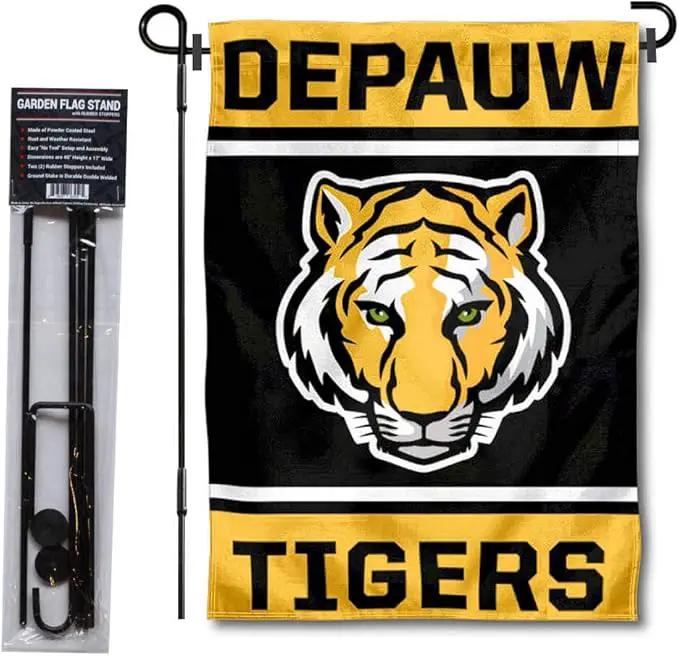College Flags & Banners Co. DePauw Tigers Garden Flag with Pole Stand Holder by GreenHaven Gardens