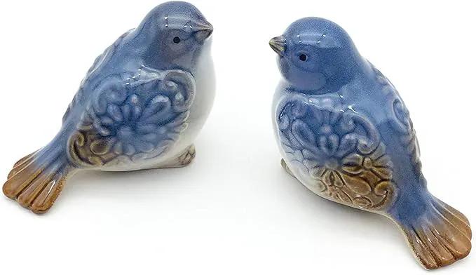 Set of 2 Ceramic Bird Figurines Flower Embellished Garden Statue Home Decor Mini Bird Ornaments by GreenHaven Gardens