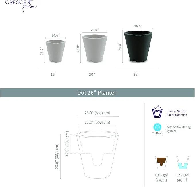 Crescent Garden Dot TruDrop Indoor/Outdoor Planter, Self-Watering Plant Pot, 26 Inches, (Alpine White) by GreenHaven Gardens