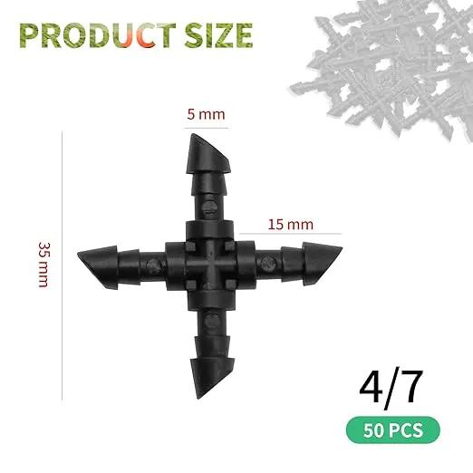 Connectors Automatic Drip Irrigation Kit Fit for 1/4 Inch Drip Irrigation Tubing Drip Line Cross Connectors for Garden Lawn Flower Pot (4-Way) by GreenHaven Gardens