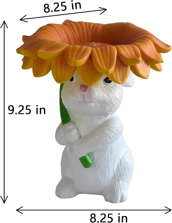 Solar Garden Decor Bunny Garden Statue Easter Decorations Outdoor Resin Sunflower Rabbit Statue with Bird Feeder Patio Decor Bunny Figurines with Lights Yard Decorations Easter Gifts for Women by GreenHaven Gardens