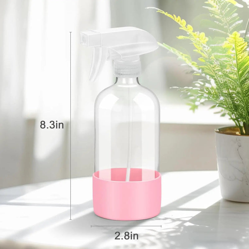 2 Pack Glass Spray Bottles with Silicone Sleeve, 16 oz Empty Refillable Containers with Adjustable Spray Nozzles, Spray Bottles for Hair, Cleaning Solutions and Plants Pink&Grey by GreenHaven Gardens