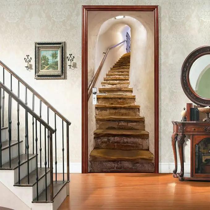 3D Peel and Stick Murals - Stairs Wallpaper Self-Adhesive Decals Removable PVC Waterproof Door Poster for Bedroom Living Room 37.4" x 78.7" by GreenHaven Gardens