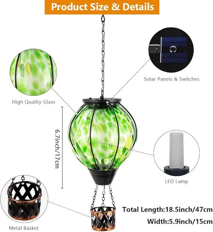 Solar Hot Air Balloon Lantern with Flame Flickering,Glass Hot Air Balloon Solar Lantern Outdoor Waterproof Hanging Outdoor Light for Patio Yard Garden Decor,Mother Day Gifts for Women(Green) by GreenHaven Gardens