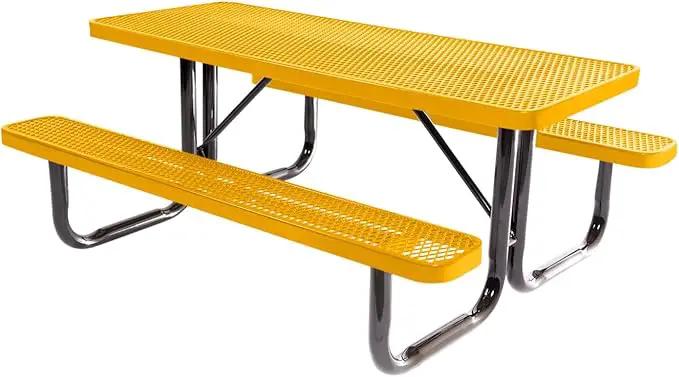 Coated Outdoor Furniture Heavy-Duty Portable Outdoor Picnic Table, Thermoplastic Coated Expanded Metal Commercial-Grade Patio Dining Furniture Made in America (6ft Rectangular, Textured Yellow) by GreenHaven Gardens